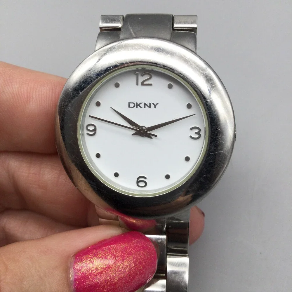 DKNY Womens Watch 36mm White Dial Silver Tone Stainless NY-4815 New Battery 6.5